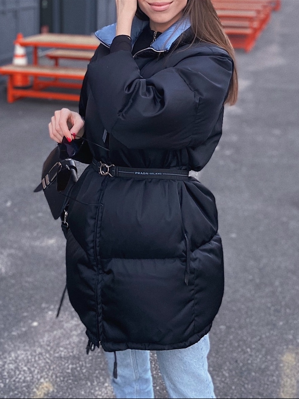Prada Women's Nylon Down Jacket Belted